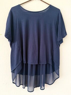 Eri + Ali Anthropologie Navy Layered Chiffon High-Low Blouse M